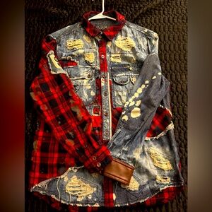 Stylish Men Denim and Plaid Shirt